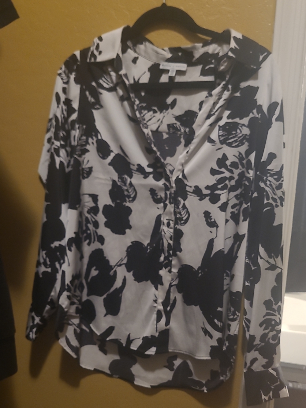 Black & White Floral Button-Down Blouse